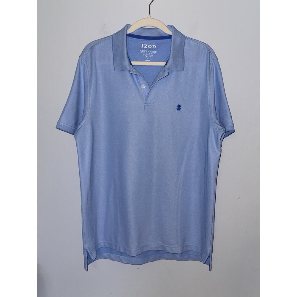 Izod Mens Advantage Performance Polo Shirt Size Large Light Blue Stretch Golf